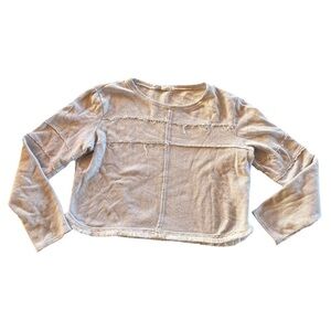 Roxy White Grey Beige Long Sleeve Boho Cropped Frayed Sweater size L